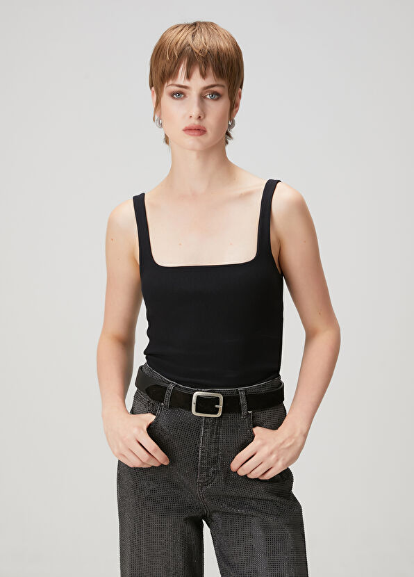 Beymen Club Black Rib Fit Tank Top - 1