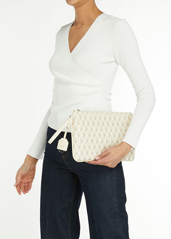 Bej Monogram Desenli Kadın El Portföyü - Görsel 3