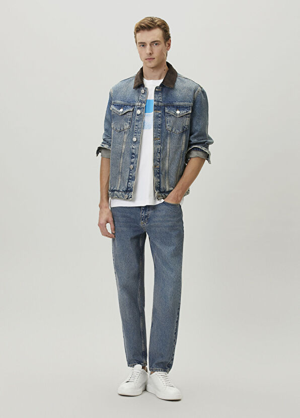 Beymen Club Blue Brown Suede Collar Denim Jacket - 2