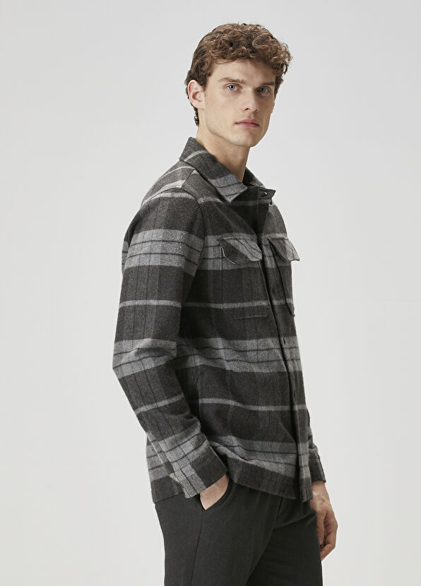 Beymen Club Gri Antrasit Ekose Desenli Dış Gömlek - 3