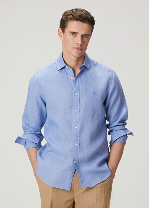 Beymen Club Comfort Fit Italian Collar Delave Linen Shirt - 1