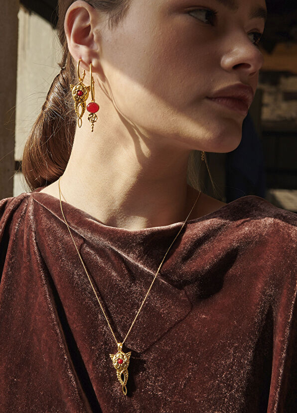 Bodhita Cosmic Rose Bronz Üzeri 24 Ayar Altın Mikron Kaplama Kadın Küpe - 2