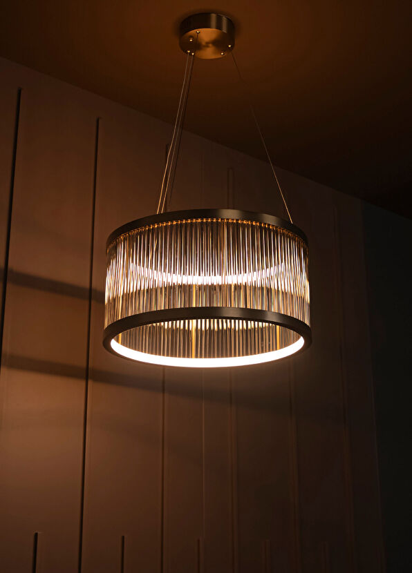 Heka Nablus Antique Smoked Transparent Glass Pendant Chandelier with Rod - 4