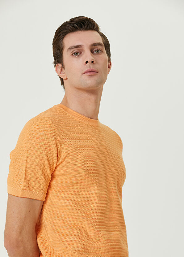 Beymen Club Turuncu Örgü Dokulu Kısa Kollu Kazak - 2