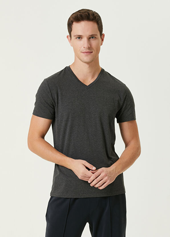 Beymen Club Gri Melanj V Yaka Basic T-shirt - 1