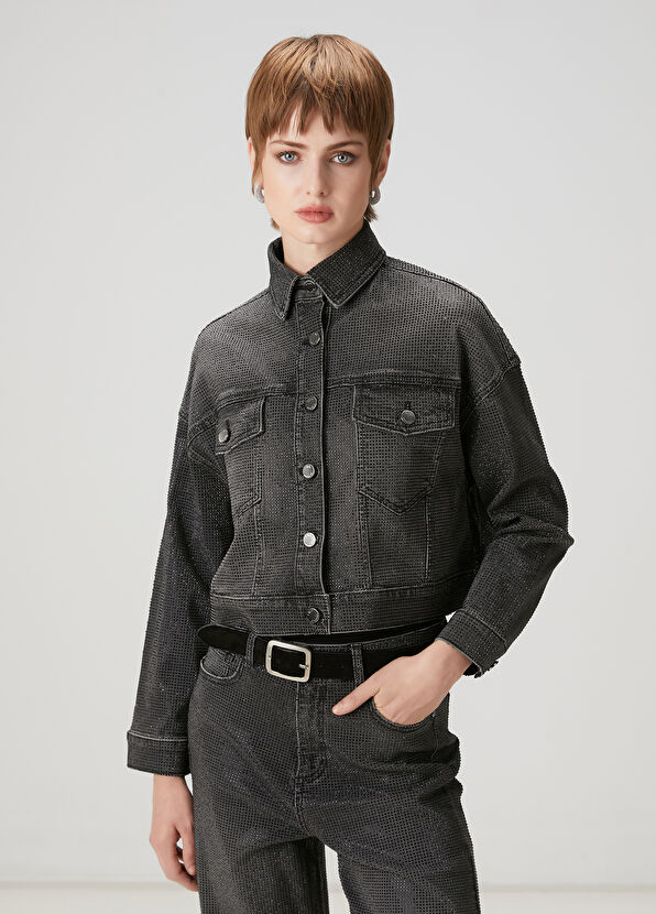 Beymen Club Dark Gray Embellished Denim Jacket - 3