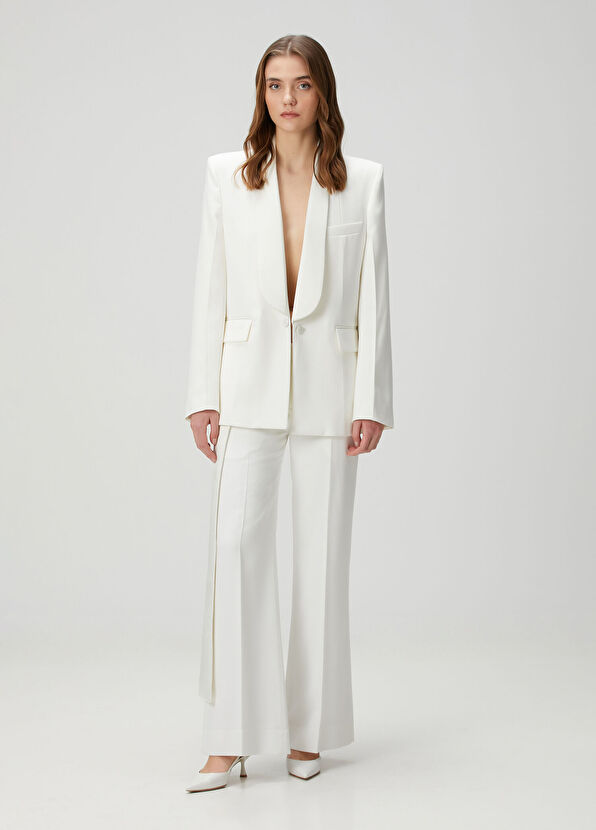 Victoria Beckham New Gigi Krem Kuşak Detaylı Pantolon - 1