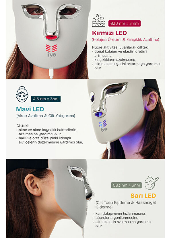 İyo LED Light Face Mask+Face & Neck Collagen Booster Cilt Temizleme Cihazı - 4