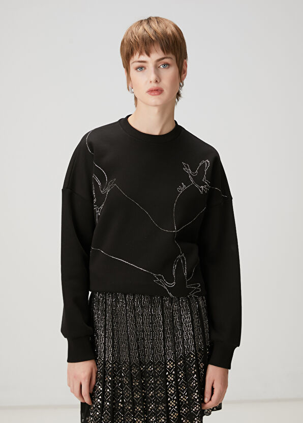 Beymen Club Siyah Taşlı Sweatshirt - 1