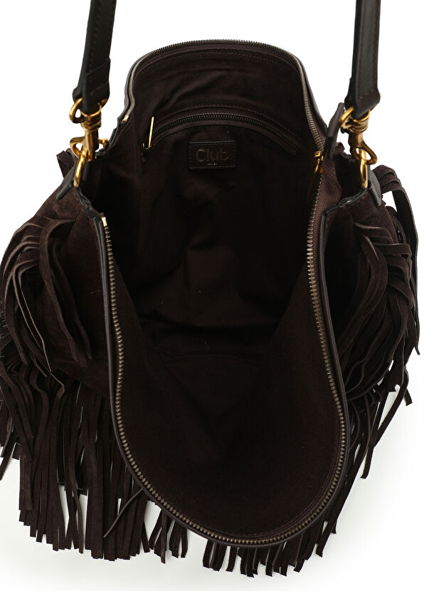 Beymen Club Brown Tasseled Women's Suede Shoulder Bag Bag - 4