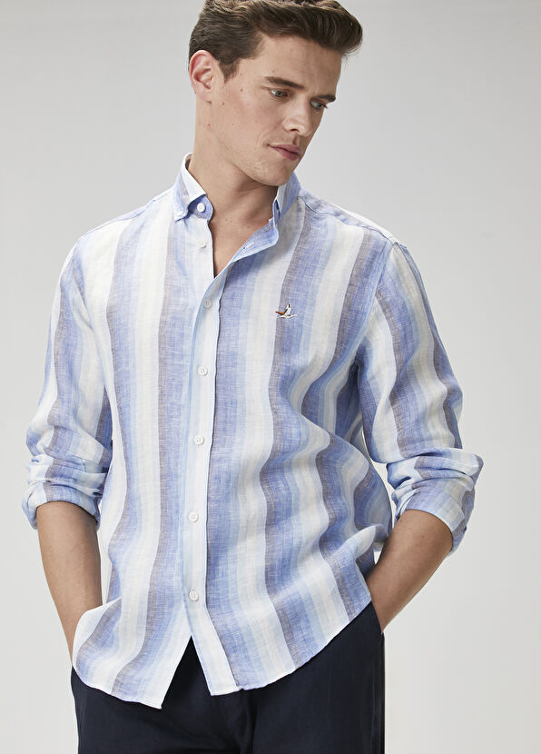 Beymen Club Comfort Fit Colorblocked Ekose Desenli Keten Gömle - 1