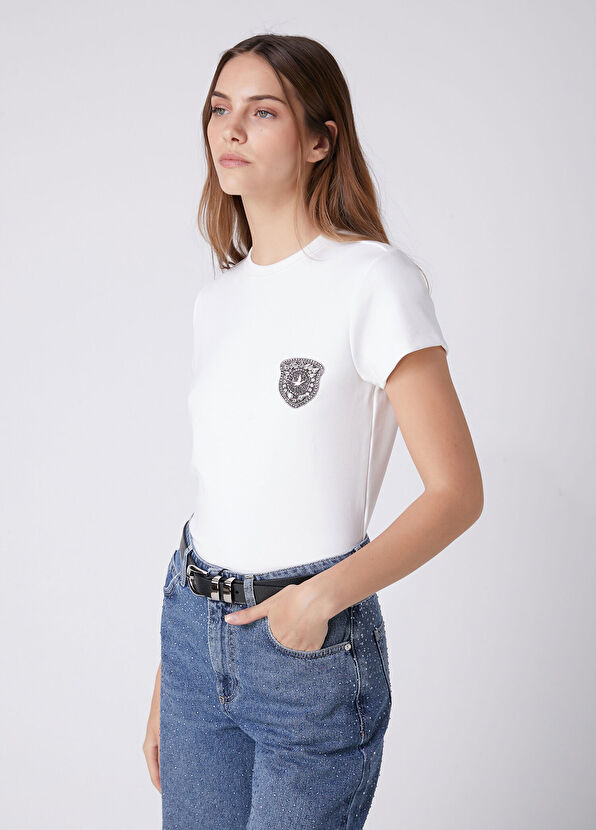 Beymen Club White Crystal Patch T-Shirt - 4