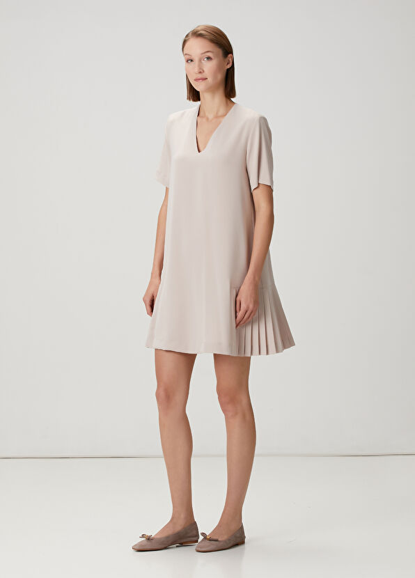 Beymen Club Açık Bej Plise Detaylı Mini Krep Elbise - 1