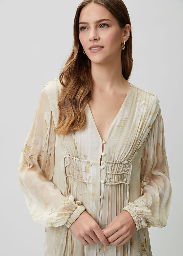 Beymen Club Beige Floral Midi Chiffon Dress - 2