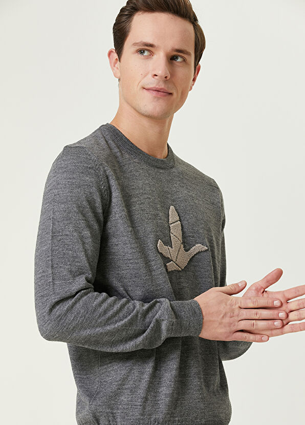 Beymen Club Gri Kaz Nakışlı Yün Kazak - 2