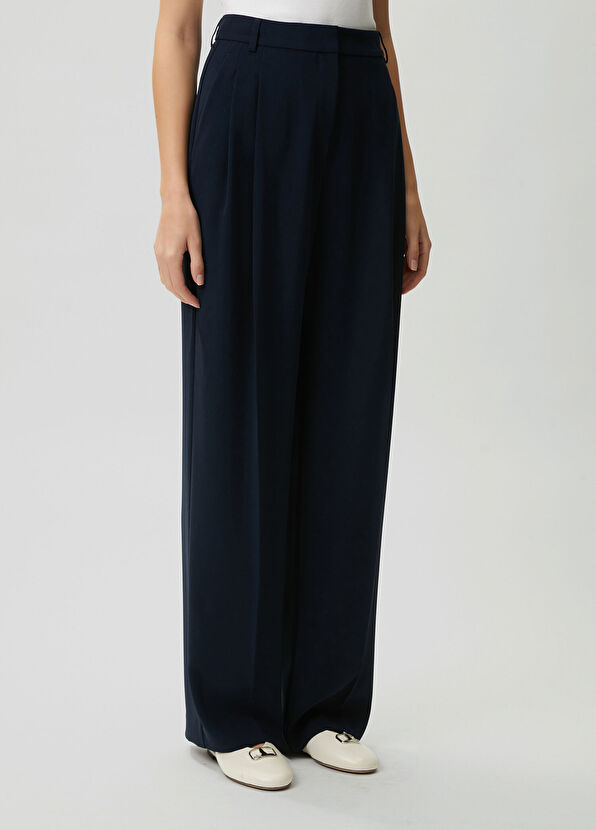 Beymen Club Lacivert Çift Pileli Krep Palazzo Pantolon - 4