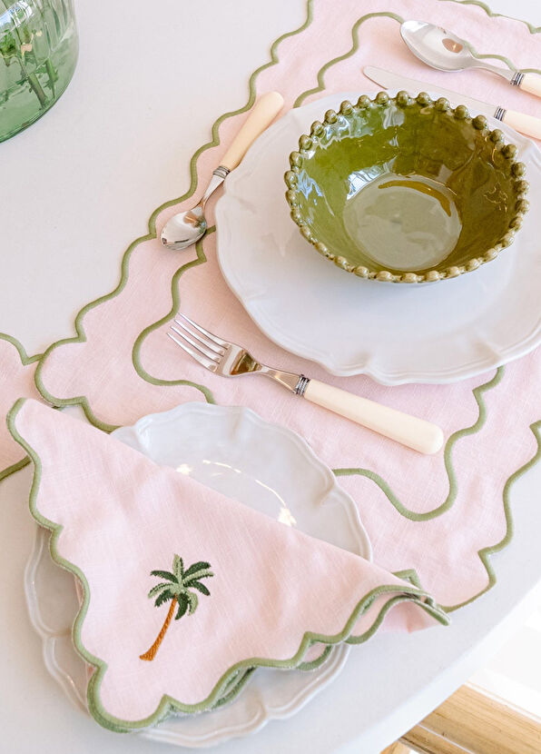 Mariaida Home Ondulado Palm Tree Light Pink Linen American Service Napkin Set 35 x 50 cm - 2