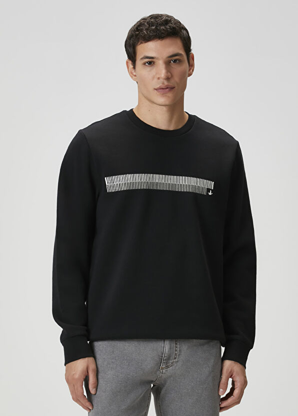 Beymen Club Black Stripe Embroidered Logo Detailed Sweatshirt - 1
