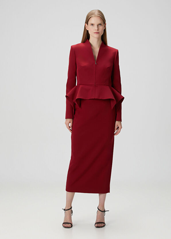Roland Mouret Burgundy Midi Pencil Skirt - 1