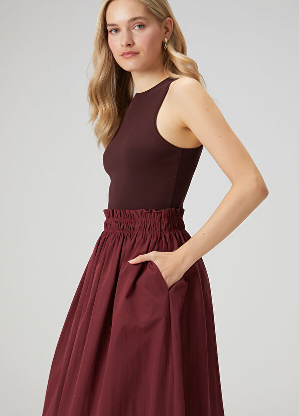 Beymen Club Bordo Beli Lastikli Midi Etek - 2