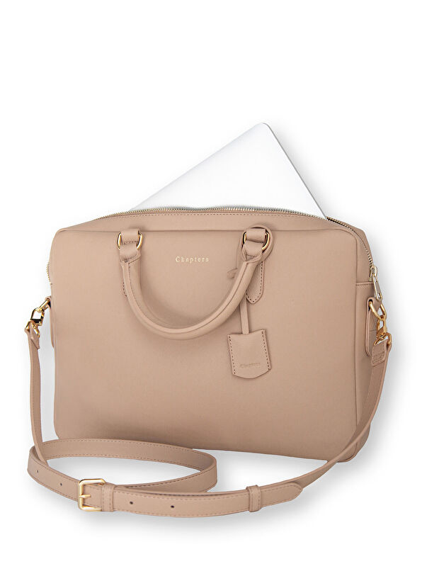 Bej 13" - 14" Askılı Laptop Çantası - Görsel 3