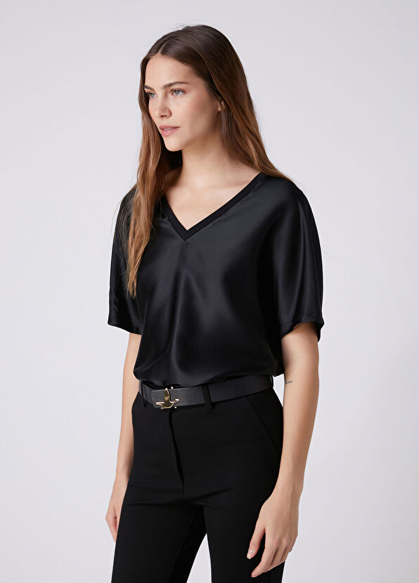 Beymen Club Black Silk T-Shirt - 1