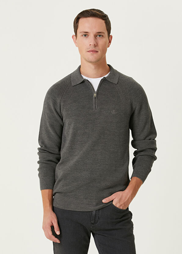 Beymen Club Grey Wool Polo Knitwear - 1