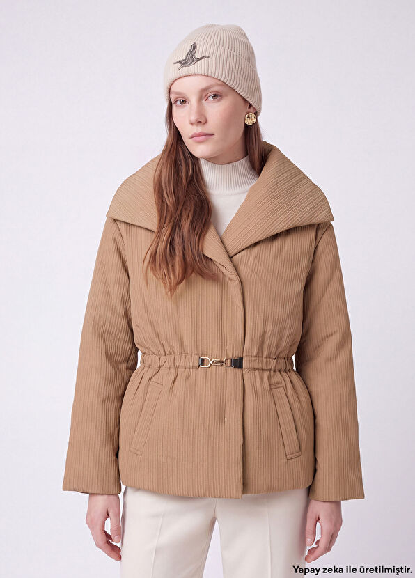 Beymen Club Koyu Bej Çizgi Dokulu Fashion Mont - 1