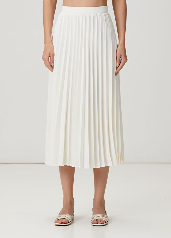 Beymen Club Kırık Beyaz Plisoleil Midi Krep Etek - 2