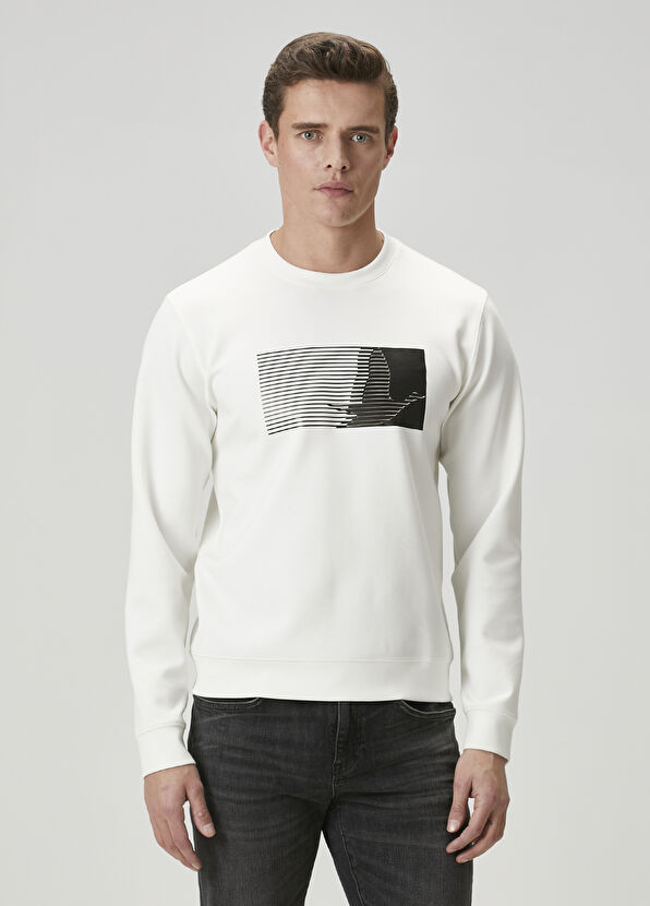 Beymen Club Kırık Beyaz Grafik Logo Baskılı Sweatshirt - 2