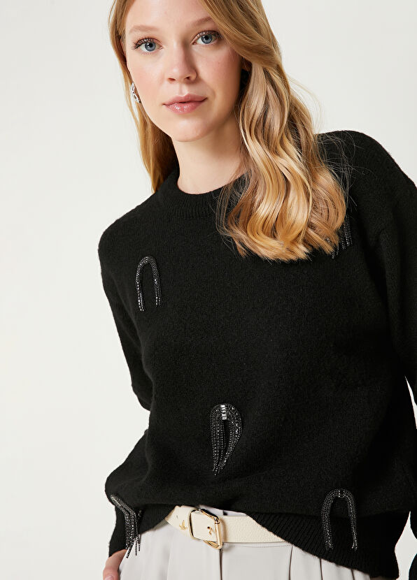 Beymen Club Siyah Taş İşlemeli Kazak - 2