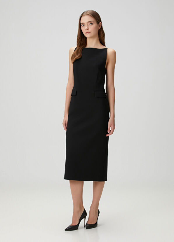 Siyah Midi Kokteyl Elbise - Görsel 3