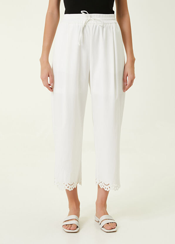 Beymen Club Beyaz Beli Bağcıklı Nakış Detaylı Pantolon - 2