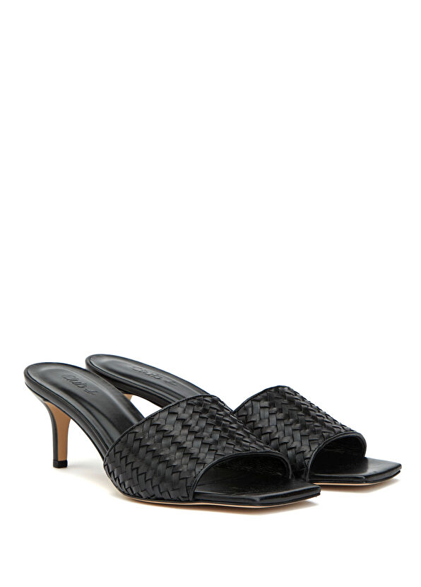 Beymen Club Black Knitted Textured Women's Leather Slippers - 2