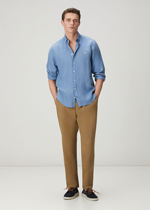 Beymen Club Comfort Fit Grey Blue Linen Shirt - 2