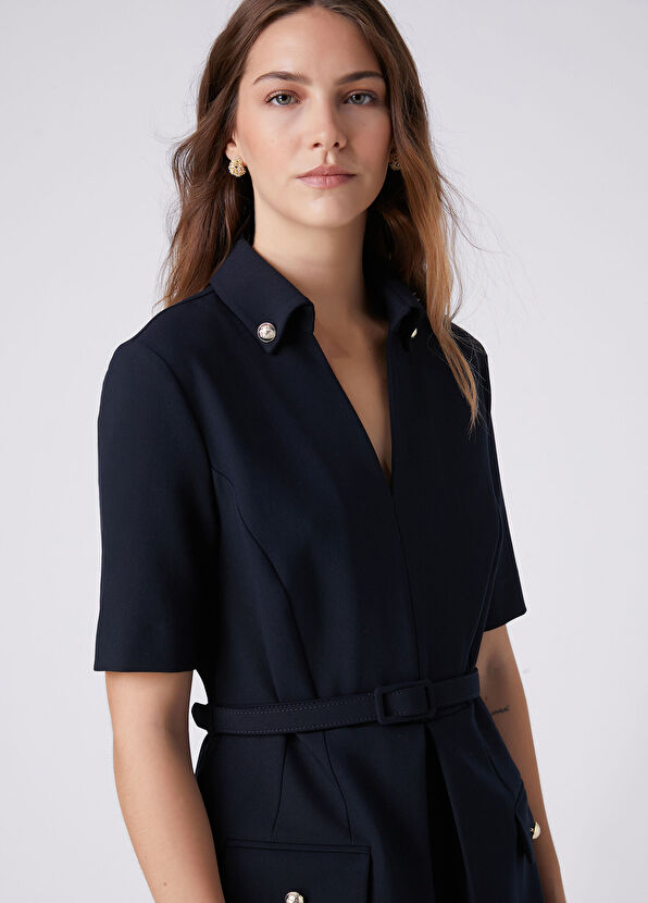 Beymen Club Lacivert Pile Detaylı Mini Elbise - 2