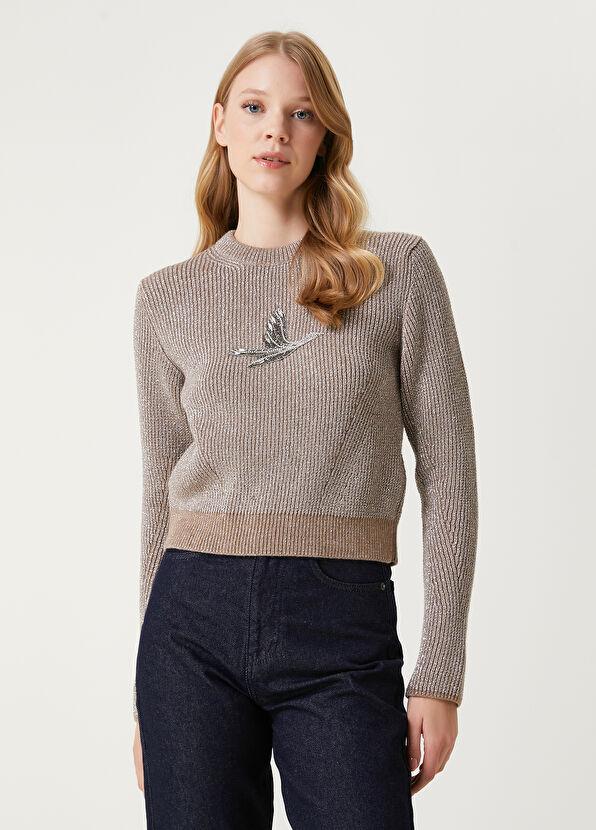 Beige Embellished Logo Wool Sweater Beymen Club Beige Embellished Logo Wool Sweater - 4