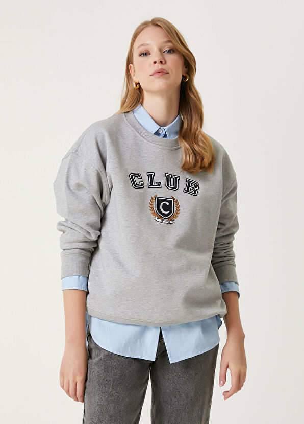 Beymen Club Club Logo Grey Embroidered Basic Sweatshirt - 1