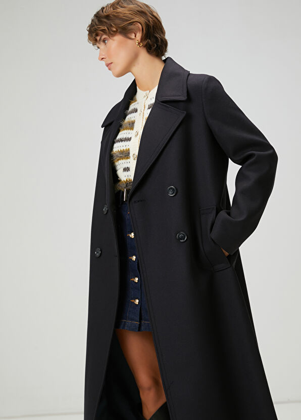 Beymen Club Dark Navy Blue Double-Breasted Wool Coat - 2