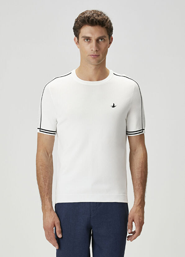 Beymen Club Off-White Stripe Jacquard Short Sleeve Sweater - 2