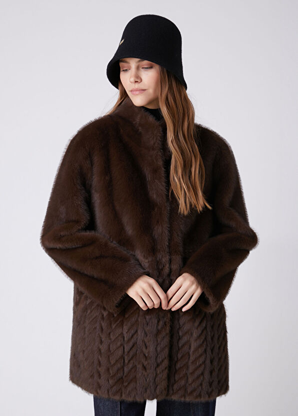 Beymen Club Dark Brown Cable Knit Coat - 1