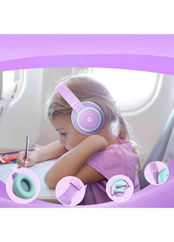 iClever BTH26 Gürültü Engelleme Özellikli Mor Yeşil Unisex Çocuk Kulak Üstü Bluetooth Kulaklık - 3