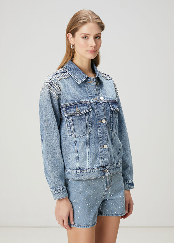 Beymen Club Mavi İşlemeli Denim Ceket - 4