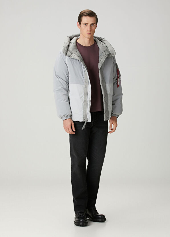 Sheer Açık Gri Kapüşonlu Puff Mont - Görsel 3