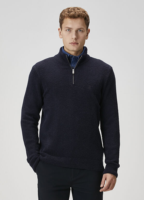 Beymen Club Navy Blue Bouclé Knitted Sweater - 1