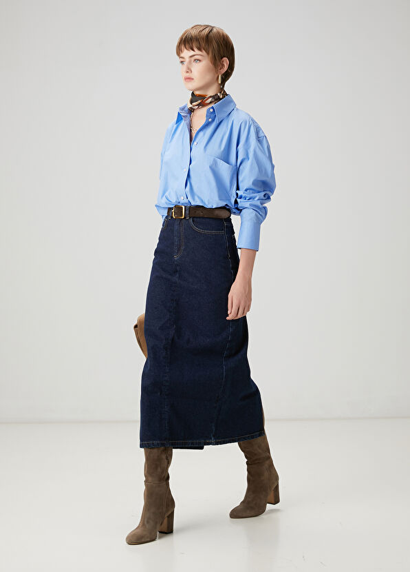 Beymen Club Indigo Midi Denim Etek - 1