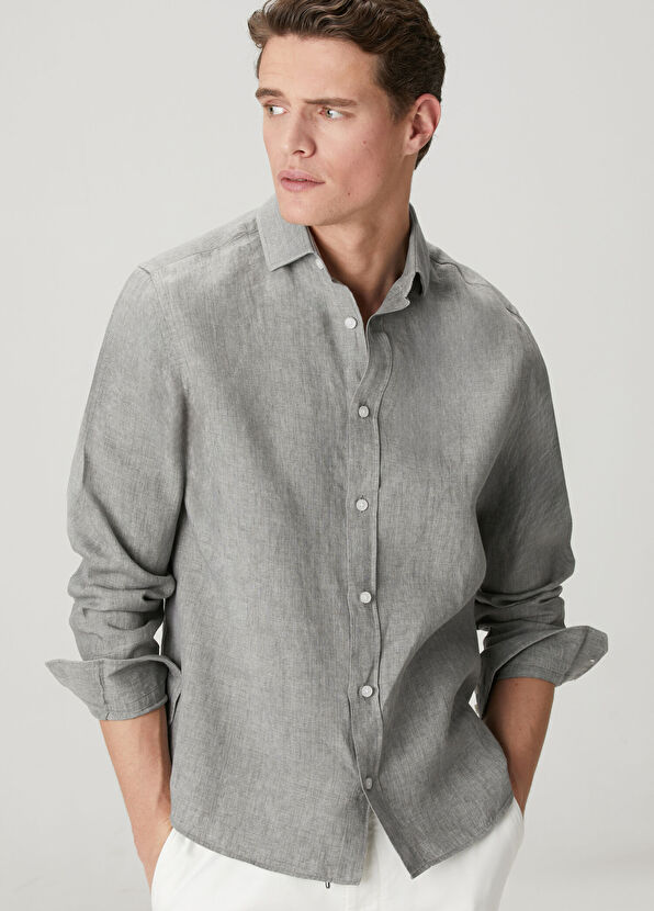Beymen Club Comfort Fit Grey Linen Shirt - 2