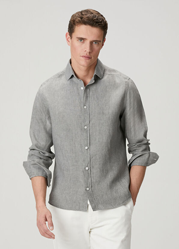 Beymen Club Comfort Fit Grey Linen Shirt - 1