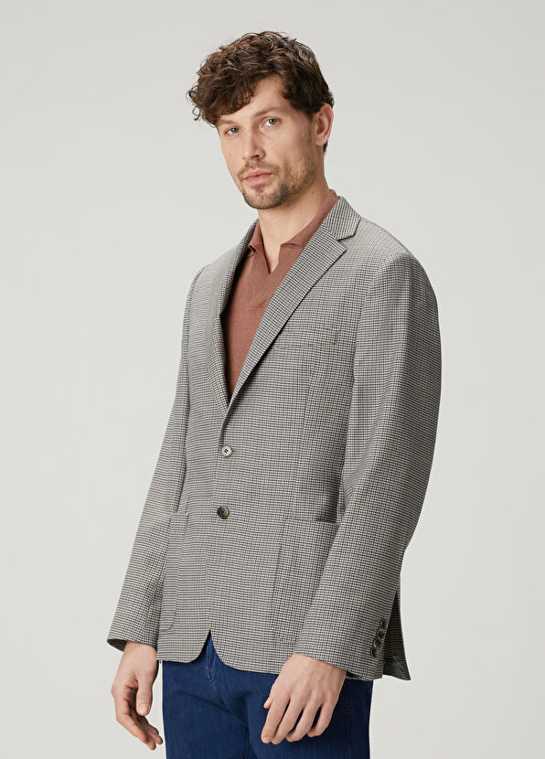 Beymen Club Lacivert Bej Mikro Desenli Yün Ceket - 2