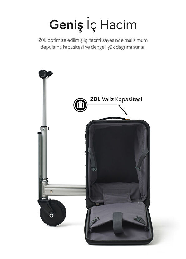 SE3SL Siyah Kabin Boy Elektrikli Binilebilir Scooter Valiz - Görsel 5